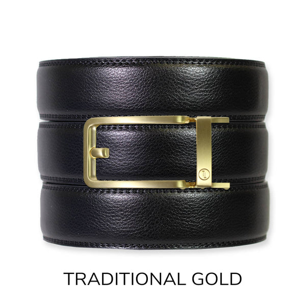 Black Leather Ratchet Belt & Buckle Set: Gun Metal - Lulu Bella Boutique