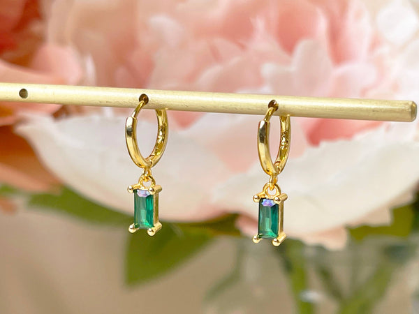E150 emerald hoop earring, emerald earring, dangle earring - Lulu Bella Boutique