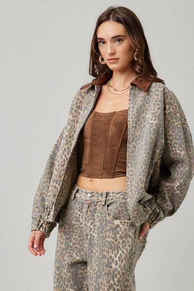 Garment Washed Leopard Jacket: LEOPARD / S - Lulu Bella Boutique