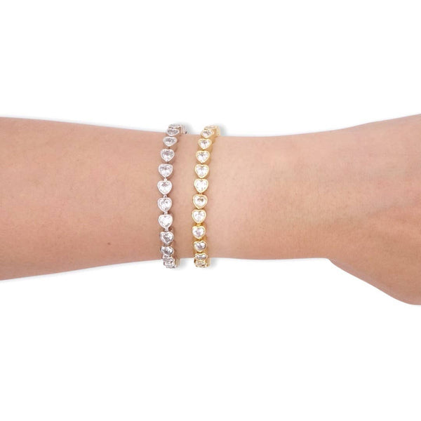 Heart Bezel Set Tennis Bracelet: 18k Gold - Lulu Bella Boutique