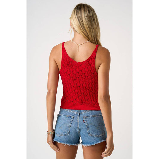 SHELL SWEATER KNIT CROPPED TANK TOP: GEORGIA RED / S-M-L(2-2-2) - Lulu Bella Boutique