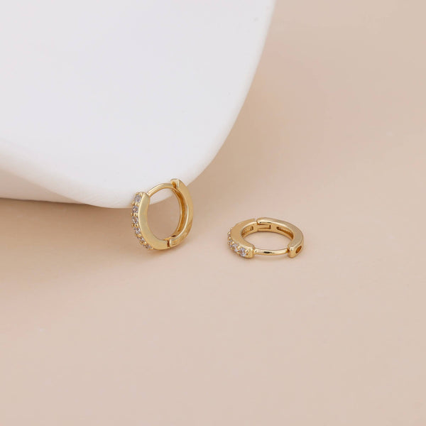 E162 paved huggie hoop earring, huggie earring, paved hoop: Yellow Gold - Lulu Bella Boutique
