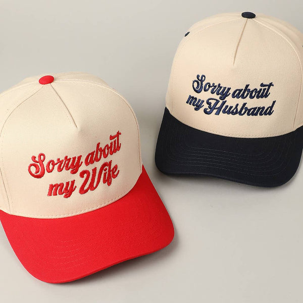 Sorry About My Wife / Husband Embroidery Two-Tone Canvas Cap: 1991-NAVY-HUSBAND / ONE SIZE - Lulu Bella Boutique