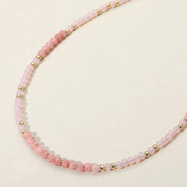 Natural Stone Metal Ball Faceted Beaded Choker Necklace: CORAL - Lulu Bella Boutique