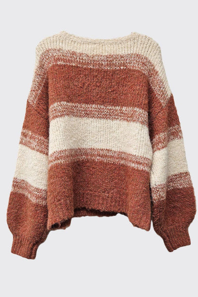 Fuzzy Knit Sweater : OATMEAL RUST / SM - Lulu Bella Boutique