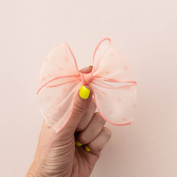 Coral Dot | Pigtail Set - Ribbon Bow - Lulu Bella Boutique