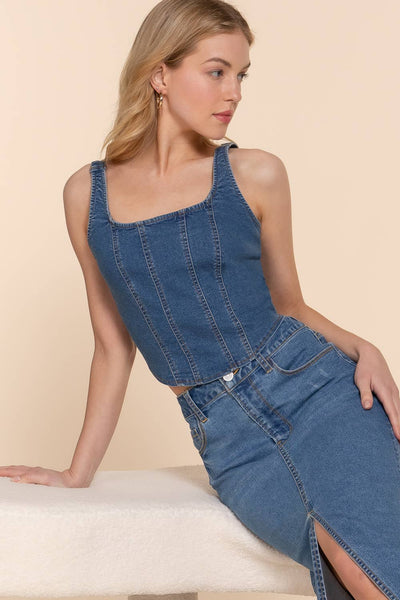 Front Lined Stretch Denim Cami Top - Lulu Bella Boutique