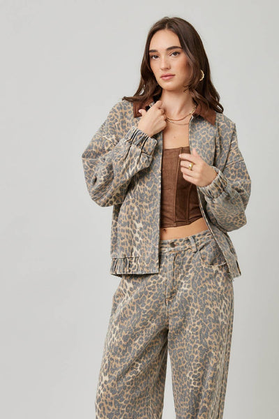 Garment Washed Leopard Jacket: LEOPARD / S - Lulu Bella Boutique
