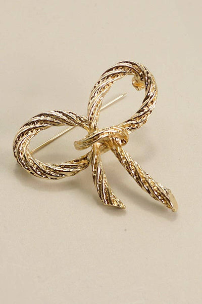 ROPE GOLD BOW RIBBON BOW KNOT BROOCH | 40BC304: GOLD - Lulu Bella Boutique