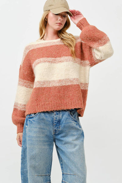 Fuzzy Knit Sweater : OATMEAL RUST / SM - Lulu Bella Boutique