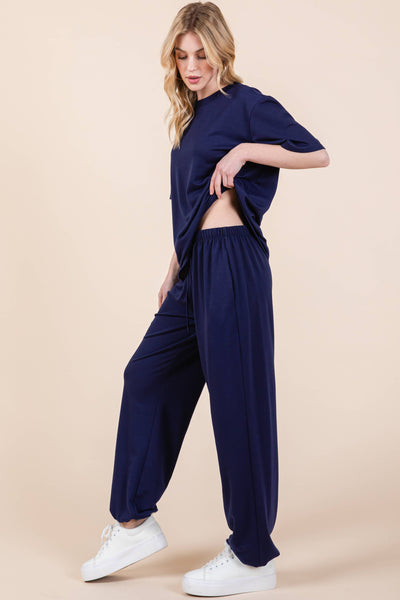 Plus Size Solid  Casual Loungewear Set: Navy Blue / 2XL - Lulu Bella Boutique