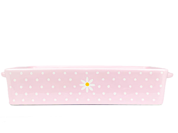 Daisy Polka Dot Rectangular Baker, Pink - Lulu Bella Boutique
