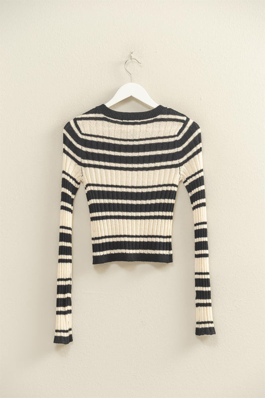 Horizontal Striped Crew Neck Sweater - Lulu Bella Boutique