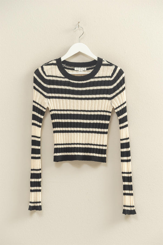 Horizontal Striped Crew Neck Sweater - Lulu Bella Boutique