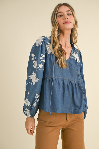 Floral Embroidery Babydoll Top - Lulu Bella Boutique
