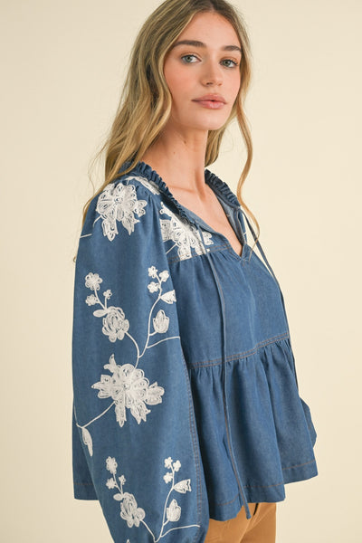 Floral Embroidery Babydoll Top - Lulu Bella Boutique