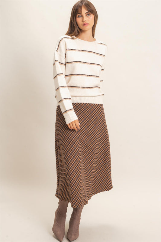 Checkered A-line Midi Skirt