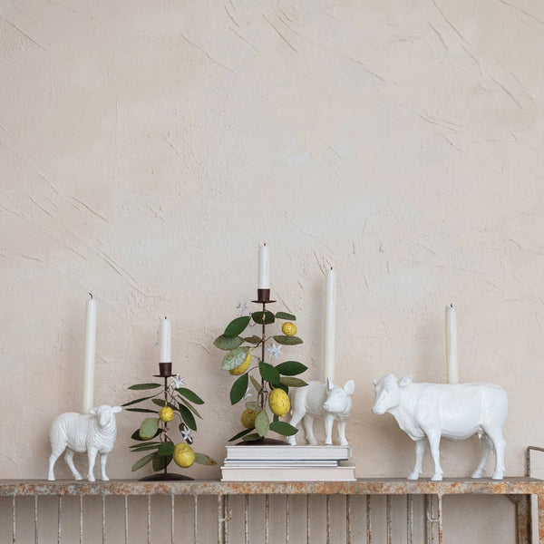 Resin Cow Taper Holder, Antique White - Lulu Bella Boutique