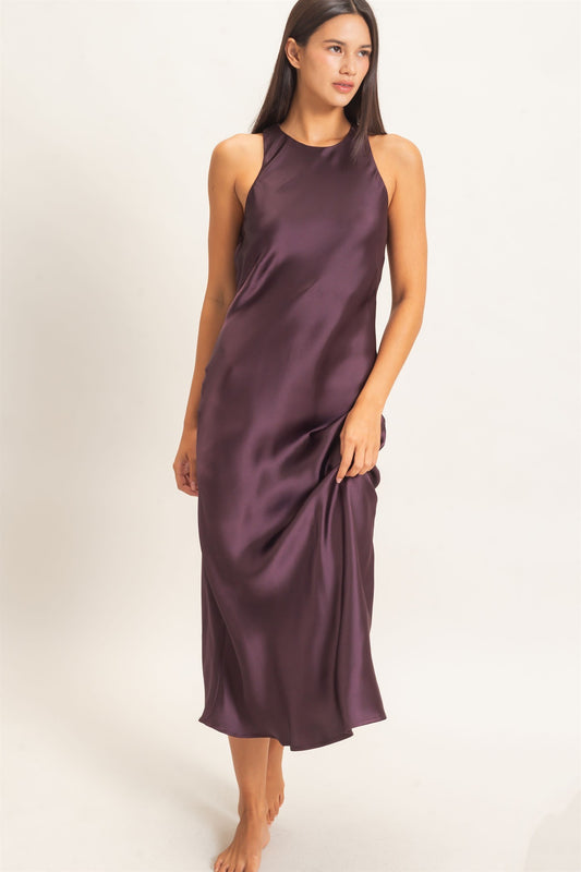 Sleeveless Satin Midi Dress