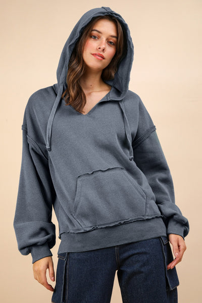 Oversized Brushed Soft French Terry Knit Hoodie Top - Lulu Bella Boutique