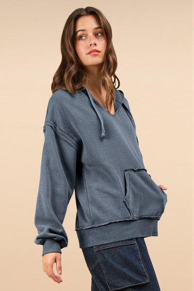Oversized Brushed Soft French Terry Knit Hoodie Top - Lulu Bella Boutique