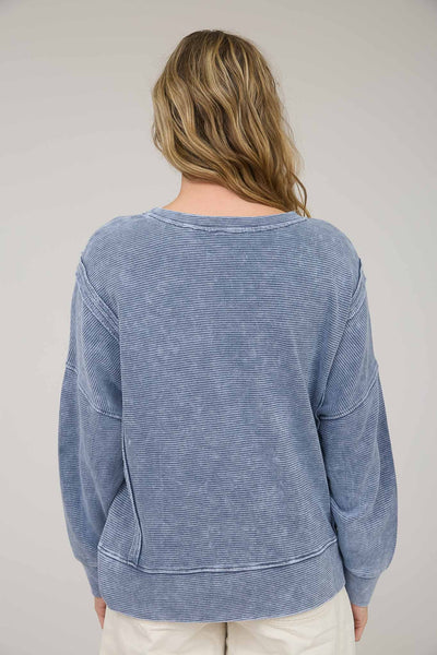 Washed Exposed Seam Side Slit Long Sleeve Knit Top - Lulu Bella Boutique