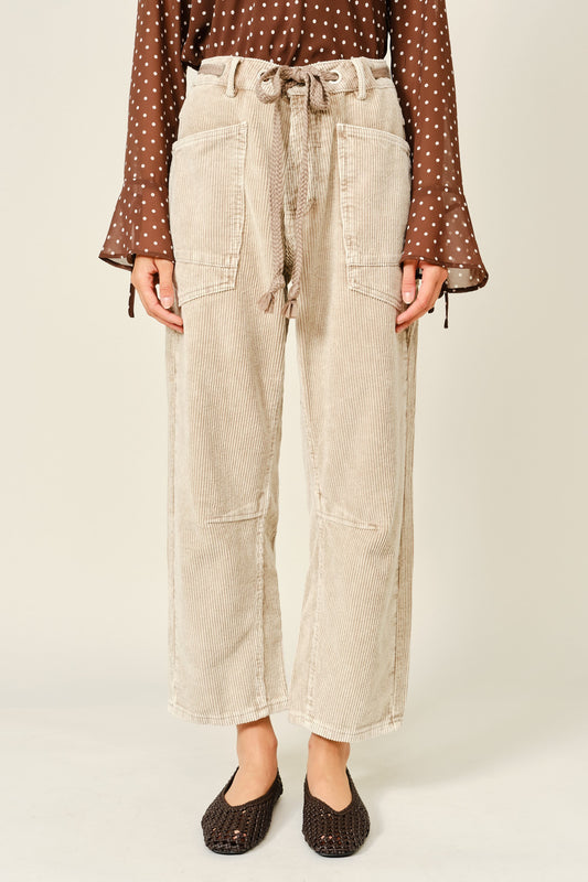 Barrel Corduroy Pants With Eyelet Waist