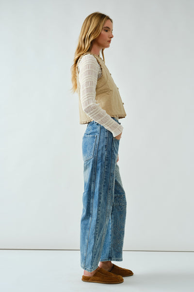 Embroidered Detail Cotton Barrel Pants - Lulu Bella Boutique