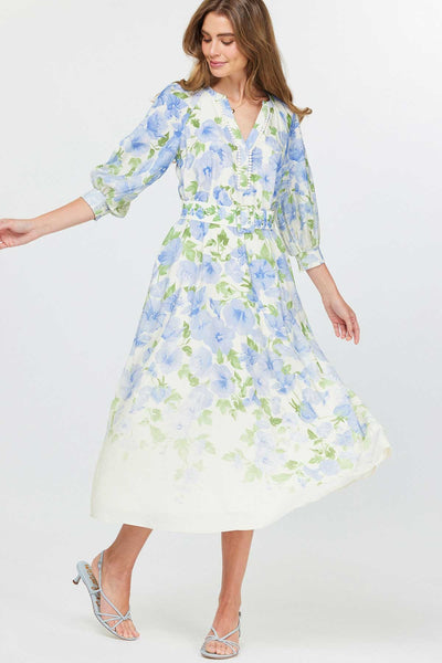 Floral Printed Belted Midi Dress - Lulu Bella Boutique