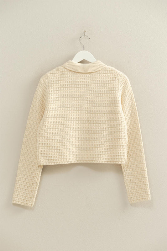 Textured Knit Sweater Jacket With Gold Buttons - Lulu Bella Boutique