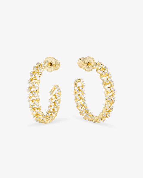 Pavé Julian Chain Hoops 1" Gold|White Diamondettes