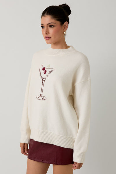 Mock Neck 'Cherry Martini' Graphic Sweater