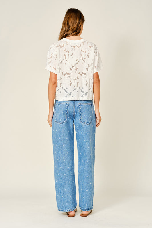 Polka Dot Straight Denim Pants