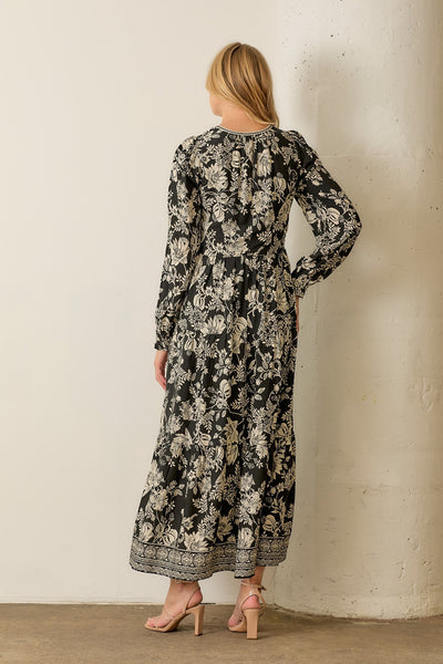 Floral V-Neck Maxi Dress with Tassels - Lulu Bella Boutique