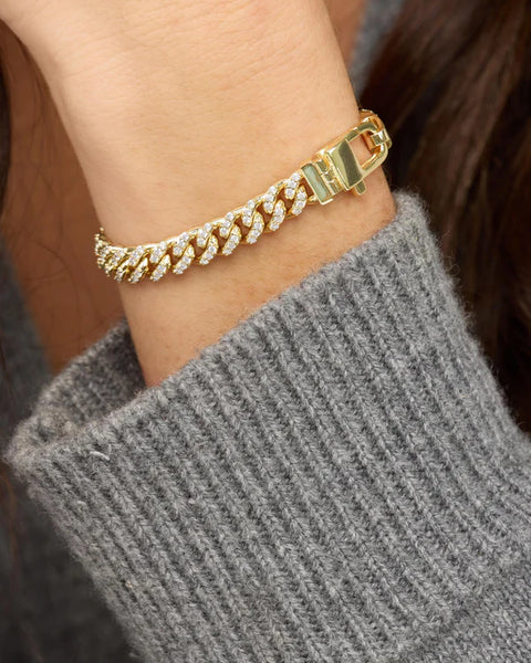 Pavé Julian Cuban Chain Bracelet 6.8mm Gold|White Diamondettes
