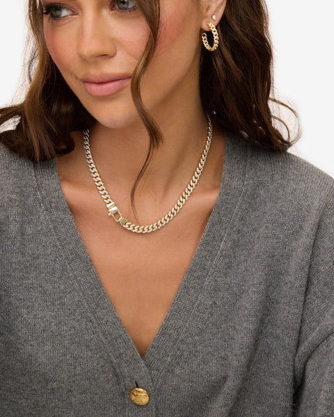 Pavé Julian Cuban Chain Necklace 6.8mm Gold|White Diamondettes