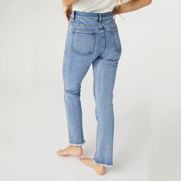 EverStretch Straight Jeans with Raw Bottom - Lulu Bella Boutique