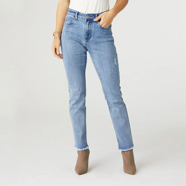 EverStretch Straight Jeans with Raw Bottom - Lulu Bella Boutique