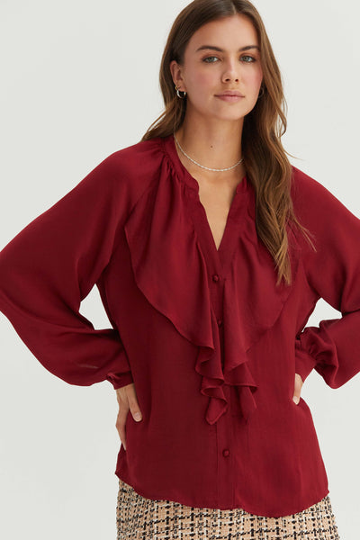 Ruffled Long Sleeve Blouse - Lulu Bella Boutique