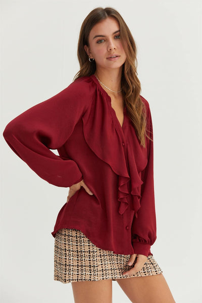 Ruffled Long Sleeve Blouse - Lulu Bella Boutique