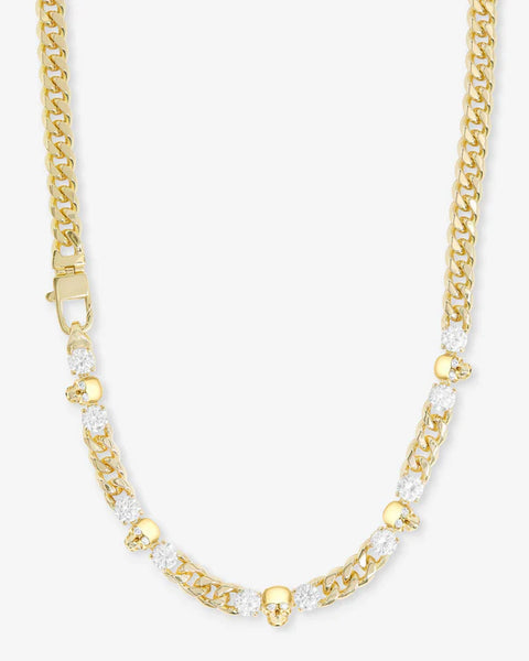 Ride or Die Cuban Chain Necklace Gold|White Diamondettes