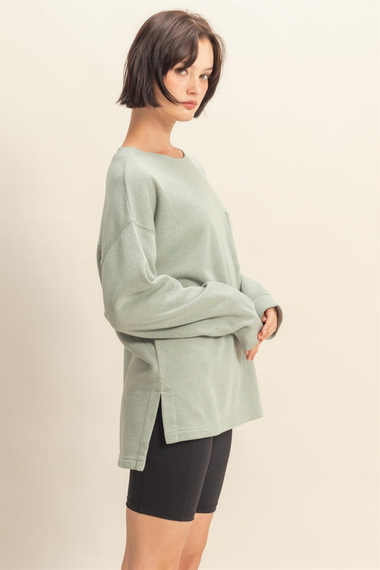 Crew Neck Single Pocket Pullover Sweatshirt