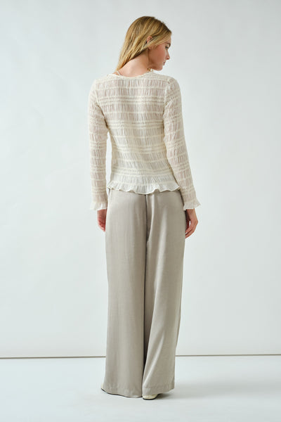 Lace Detail Sheer Smocking Top