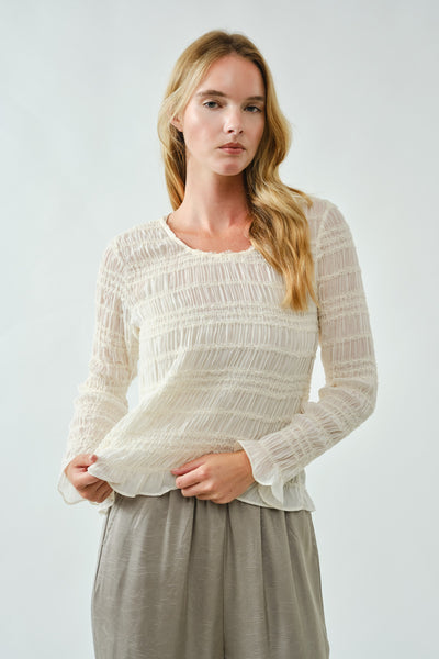 Lace Detail Sheer Smocking Top