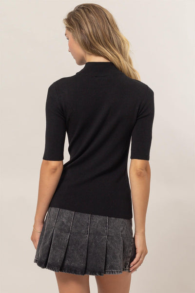 Short Sleeve Mock Neck Knit Top - Lulu Bella Boutique