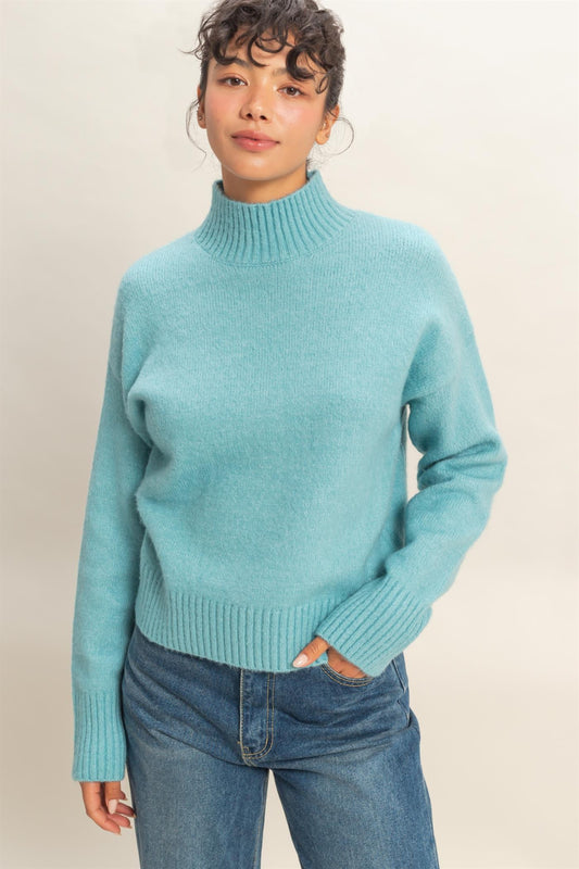 High Neck Drop Shoulder Sweater