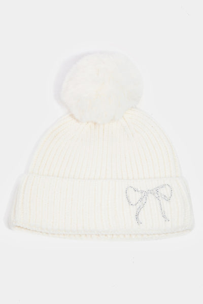Rhinestone Bow Beanie - Lulu Bella Boutique
