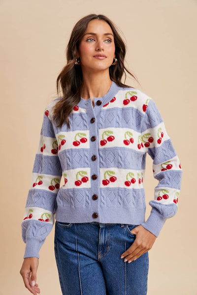 CHERRY KNITTED CARDIGAN: ICY BLUE / L - Lulu Bella Boutique