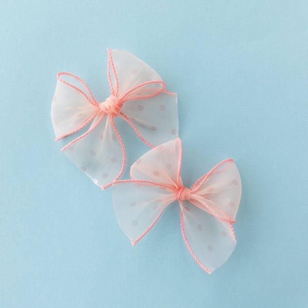 Coral Dot | Pigtail Set - Ribbon Bow - Lulu Bella Boutique