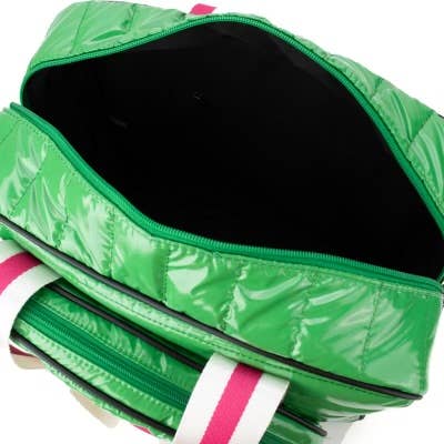 Puffer Pickle Ball Tote Green with Pink Stripe  - Lulu Bella Boutique